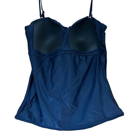 LOFT Beach Tankini Top Size L Navy Blue Ruched Padded Cups New Without Tags - Picture 3 of 4